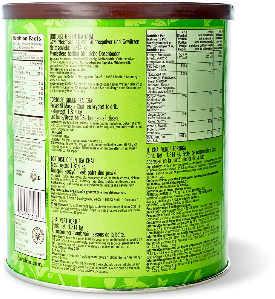 David Rio - Gastronomie - Tortoise Green Tea Chai (1814 g) David Rio - Gastronomie - Tortoise Green Tea Chai (1814 g)