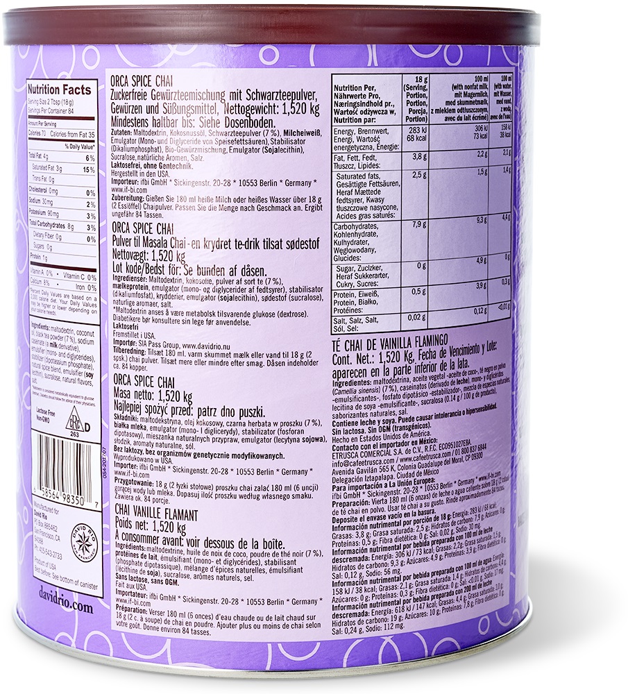 David Rio - Gastronomie - Orca Spice Chai *zuckerreduziert* (1520 g) David Rio - Gastronomie - Orca Spice Chai *zuckerreduziert* (1520 g)