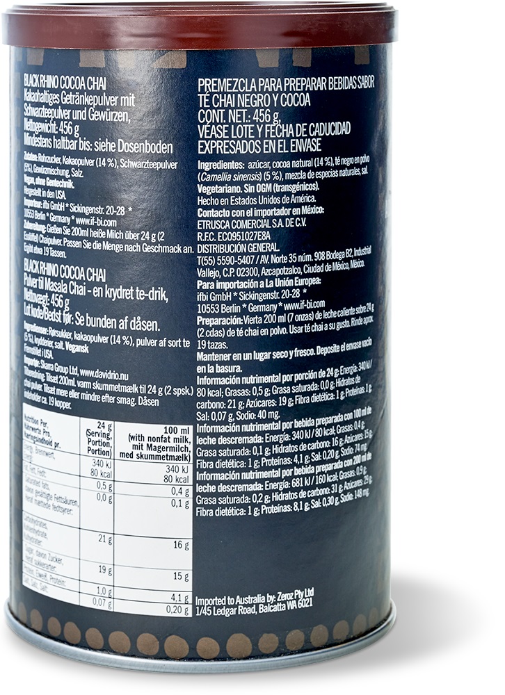 David Rio - Black Rhino Cocoa Chai *vegan* (456 g) David Rio - Black Rhino Cocoa Chai *vegan* (456 g)