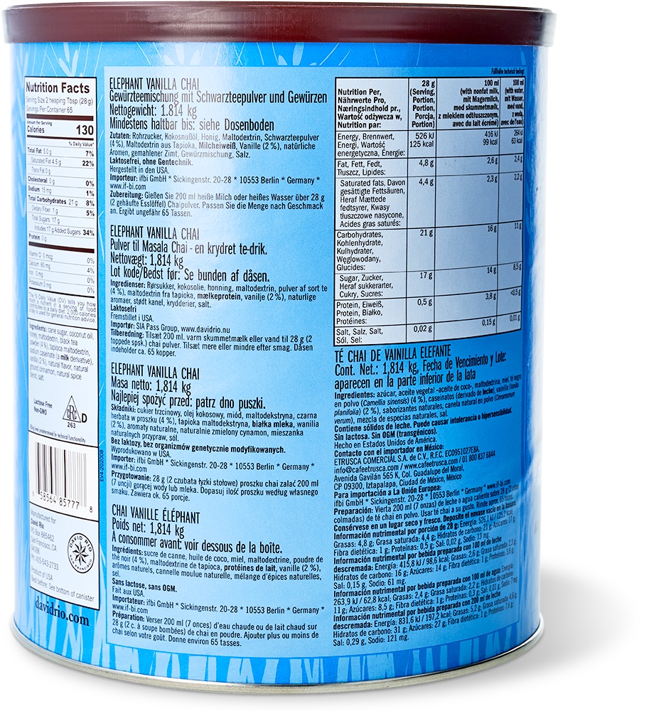David Rio - Gastronomie - Elephant Vanilla Chai (1814 g) David Rio - Gastronomie - Elephant Vanilla Chai (1814 g)