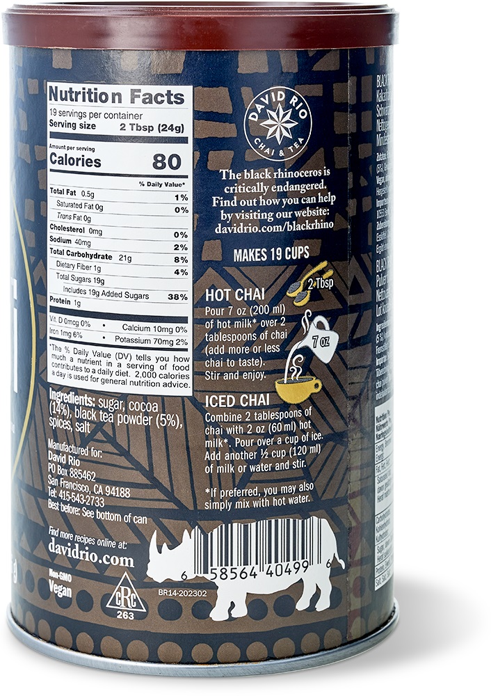David Rio - Black Rhino Cocoa Chai *vegan* (456 g) David Rio - Black Rhino Cocoa Chai *vegan* (456 g)