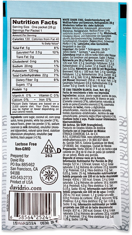 David Rio - Sachet - White Shark Chai (28g) David Rio - Sachet - White Shark Chai (28g)