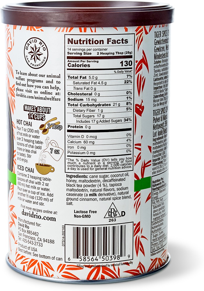 David Rio - Tiger Spice Chai *decaf* (398 g) David Rio - Tiger Spice Chai *decaf* (398 g)