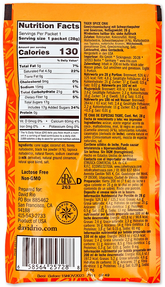 David Rio - Sachet - Tiger Spice Chai (28g) David Rio - Sachet - Tiger Spice Chai (28g)