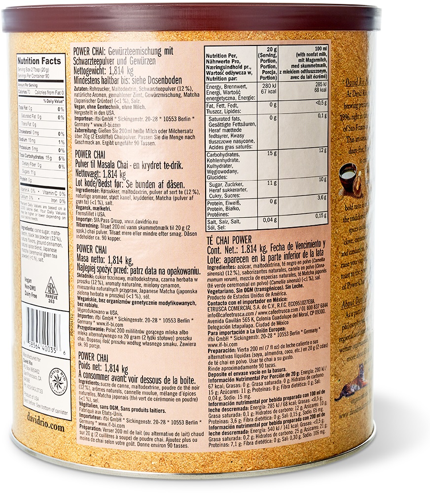David Rio - Gastronomie - Power Chai Matcha *vegan* (1814 g) David Rio - Gastronomie - Power Chai Matcha *vegan* (1814 g)