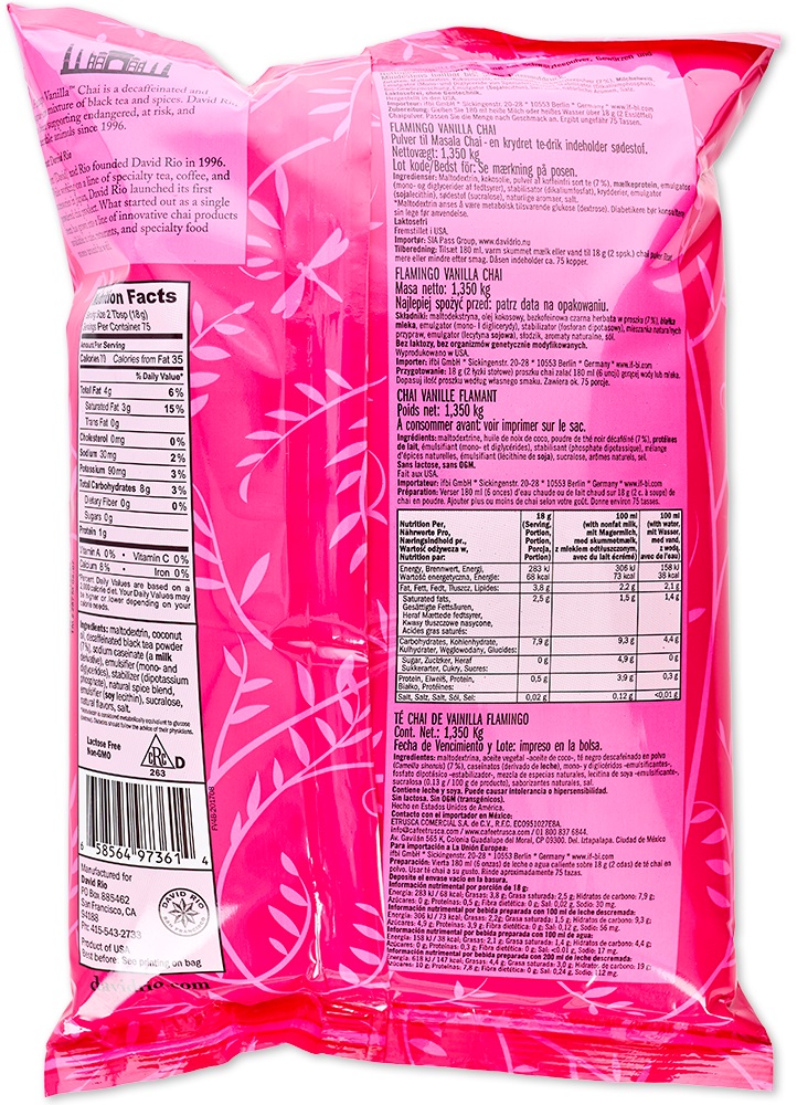 David Rio - Nachfüllbeutel - Flamingo Vanilla *decaf + zuckerfrei* (1350 g)