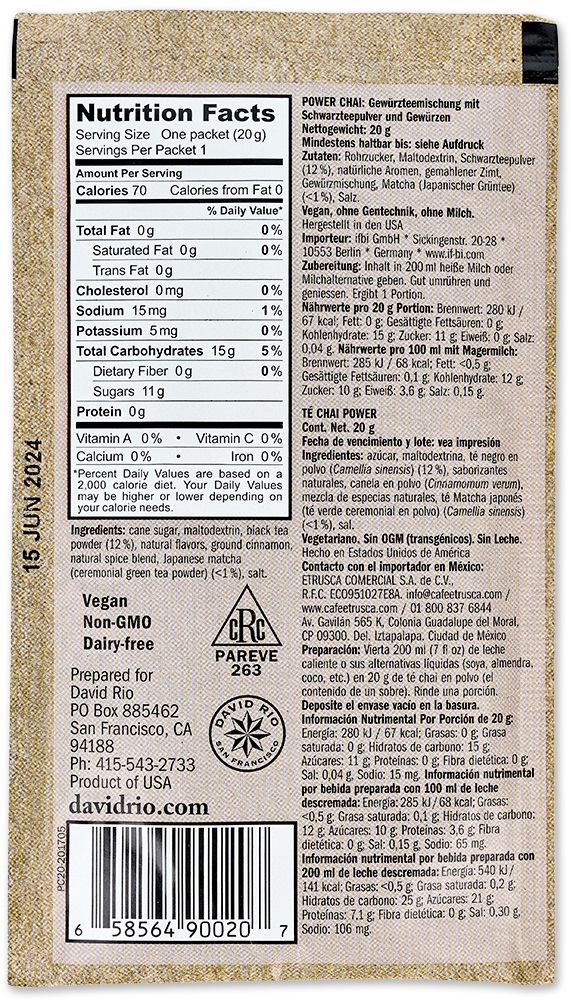 David Rio - Sachet - Power Chai Matcha *vegan* (20g) David Rio - Sachet - Power Chai Matcha *vegan* (20g)