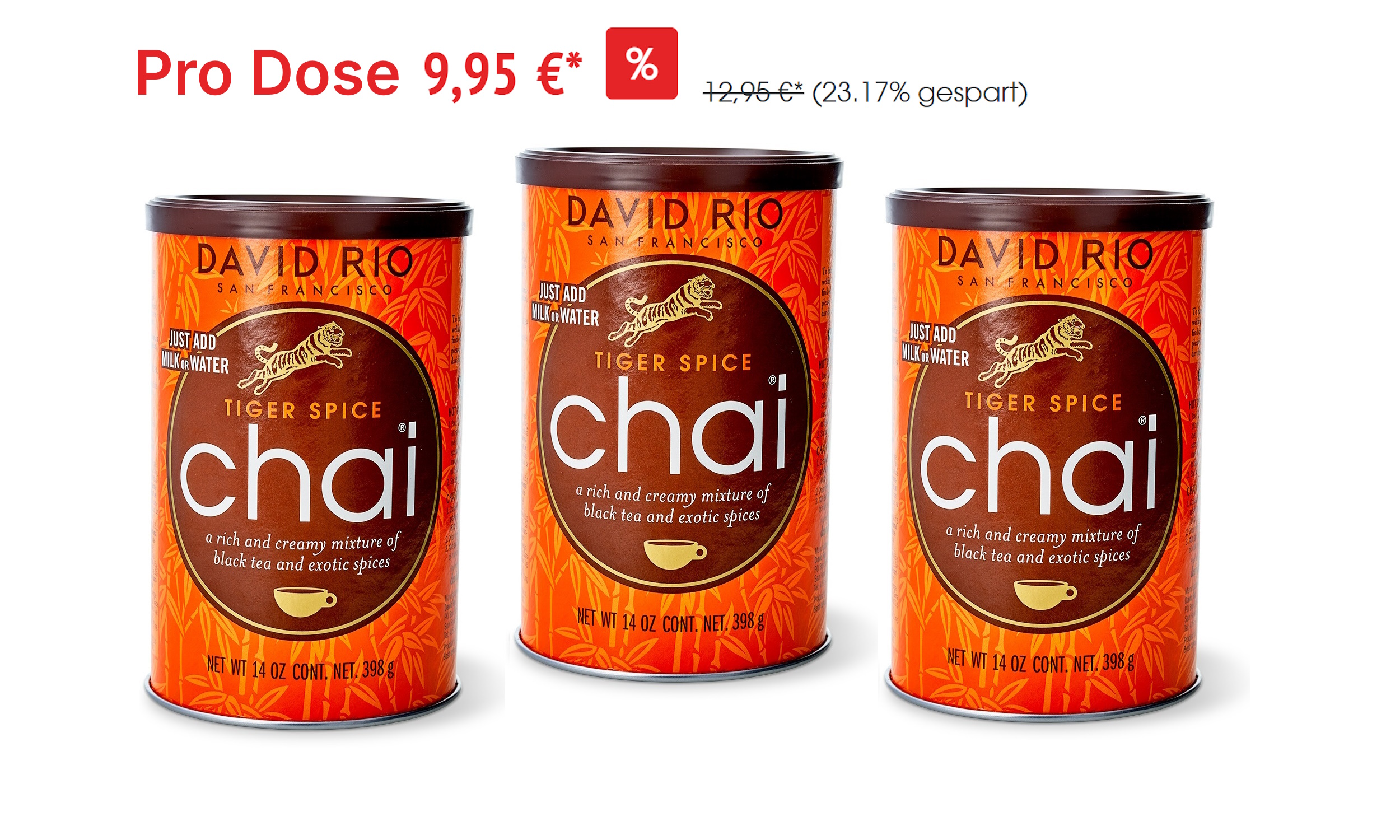 David Rio - Tiger Spice Chai (398 g) mit 3 Dosen im Set David Rio - Tiger Spice Chai (398 g) mit 3 Dosen im Set