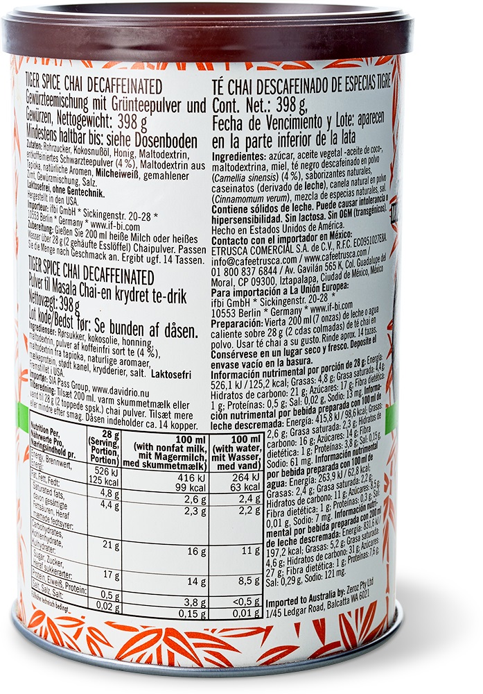 David Rio - Tiger Spice Chai *decaf* (398 g) David Rio - Tiger Spice Chai *decaf* (398 g)