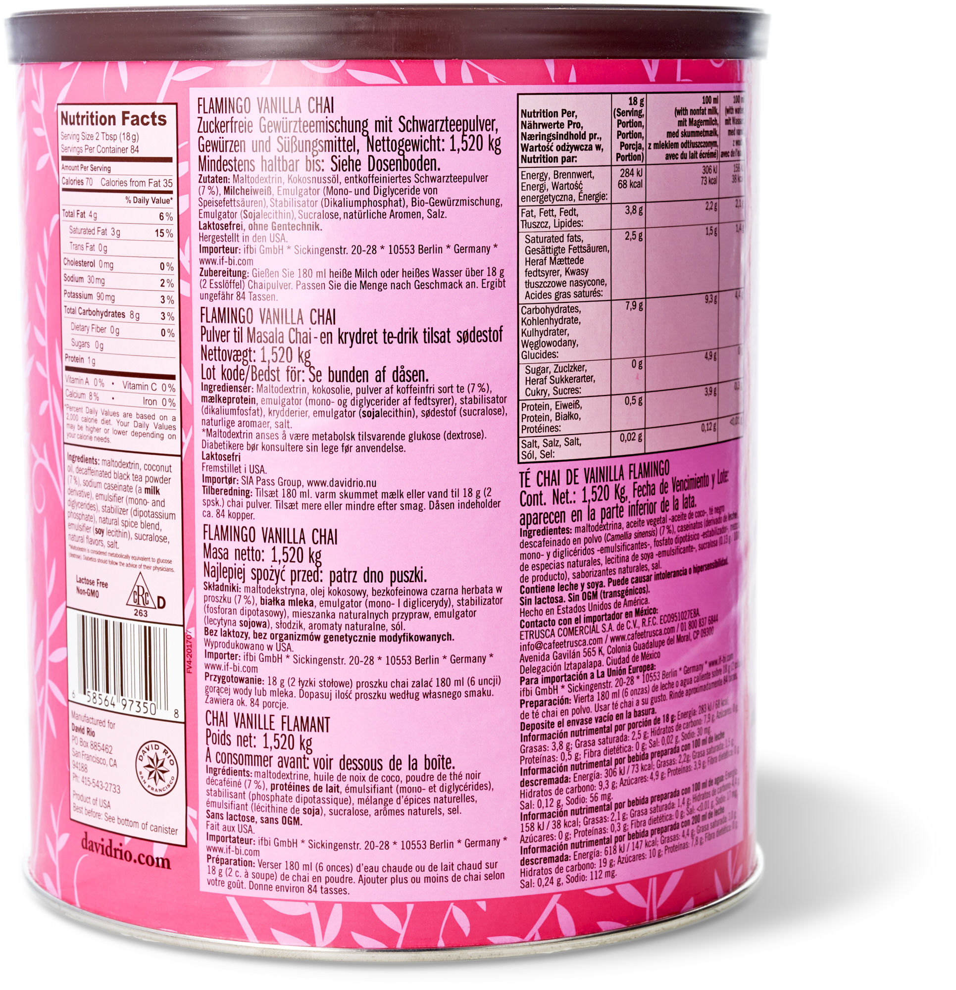 David Rio - Gastronomie - Flamingo Vanilla *decaf + zuckerreduziert* (1520g)