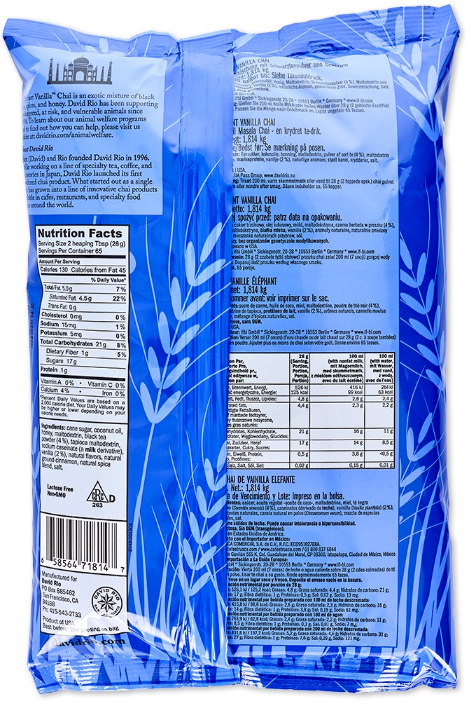 David Rio - Nachfüllbeutel - Elephant Vanilla Chai (1814 g) David Rio - Nachfüllbeutel - Elephant Vanilla Chai (1814 g)