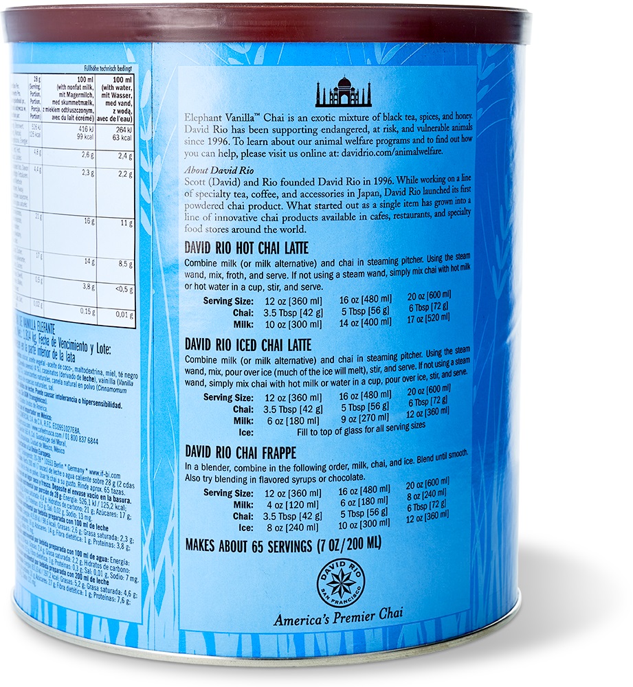 David Rio - Gastronomie - Elephant Vanilla Chai (1814 g) David Rio - Gastronomie - Elephant Vanilla Chai (1814 g)